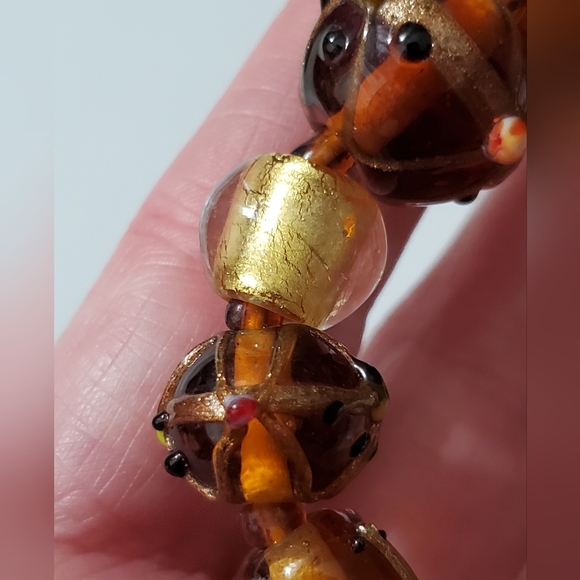 Vintage murano lampwork lamp beads venetian Italy bracelet amber gold foil beads - Picture 9 of 13